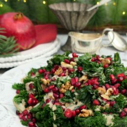 Walnut,Kale and Pomegranate Salad with Tahini dressing